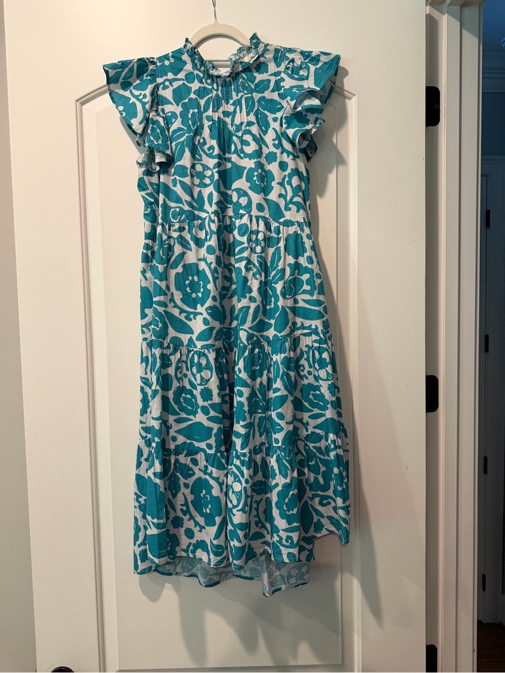 Pinch Teal White Floral Tiered Midi Dress